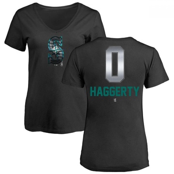 Women's Seattle Mariners Sam Haggerty ＃0 Midnight Mascot V-Neck T-Shirt - Black