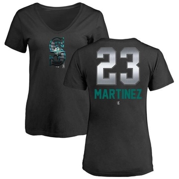 Women's Seattle Mariners Tino Martinez ＃23 Midnight Mascot V-Neck T-Shirt - Black