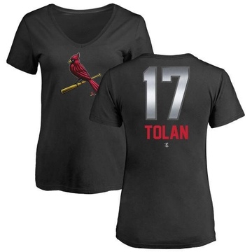 Women's St. Louis Cardinals Bobby Tolan ＃17 Midnight Mascot V-Neck T-Shirt - Black