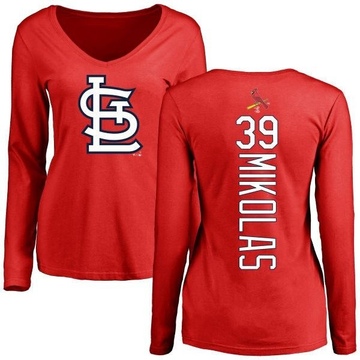 Women's St. Louis Cardinals Miles Mikolas ＃39 Backer Slim Fit Long Sleeve T-Shirt - Red