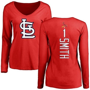 Women's St. Louis Cardinals Ozzie Smith ＃1 Backer Slim Fit Long Sleeve T-Shirt - Red