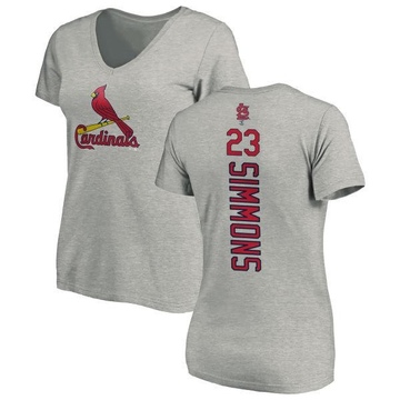 Women's St. Louis Cardinals Ted Simmons ＃23 Backer Slim Fit T-Shirt Ash