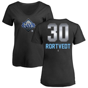 Women's Tampa Bay Rays Ben Rortvedt ＃30 Midnight Mascot V-Neck T-Shirt - Black