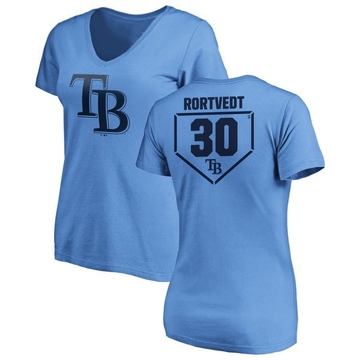 Women's Tampa Bay Rays Ben Rortvedt ＃30 RBI Slim Fit V-Neck T-Shirt - Light Blue