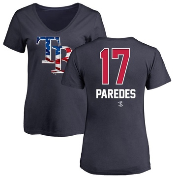 Women's Tampa Bay Rays Isaac Paredes ＃17 Name and Number Banner Wave V-Neck T-Shirt - Navy