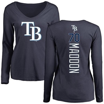 Women's Tampa Bay Rays Joe Maddon ＃70 Backer Slim Fit Long Sleeve T-Shirt - Navy