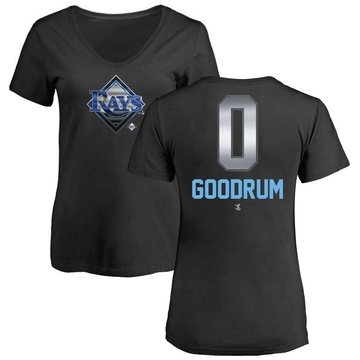 Women's Tampa Bay Rays Niko Goodrum ＃0 Midnight Mascot V-Neck T-Shirt - Black