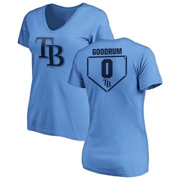 Women's Tampa Bay Rays Niko Goodrum ＃0 RBI Slim Fit V-Neck T-Shirt - Light Blue