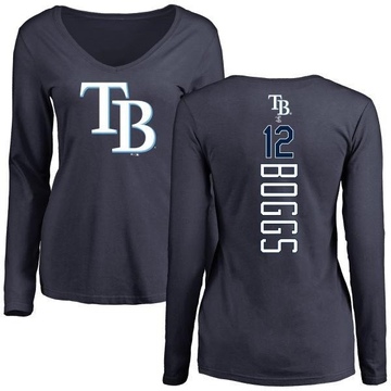 Women's Tampa Bay Rays Wade Boggs ＃12 Backer Slim Fit Long Sleeve T-Shirt - Navy