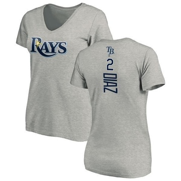 Women's Tampa Bay Rays Yandy Diaz ＃2 Backer Slim Fit T-Shirt Ash