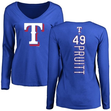 Women's Texas Rangers Austin Pruitt ＃49 Backer Slim Fit Long Sleeve T-Shirt - Royal