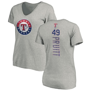 Women's Texas Rangers Austin Pruitt ＃49 Backer Slim Fit T-Shirt Ash