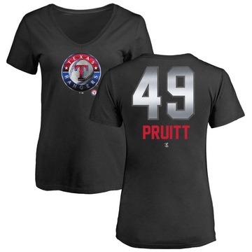 Women's Texas Rangers Austin Pruitt ＃49 Midnight Mascot V-Neck T-Shirt - Black