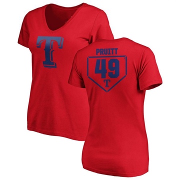 Women's Texas Rangers Austin Pruitt ＃49 RBI Slim Fit V-Neck T-Shirt - Red
