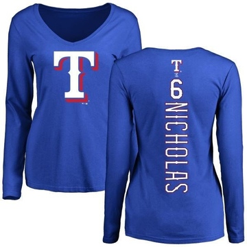 Women's Texas Rangers Brett Nicholas ＃6 Backer Slim Fit Long Sleeve T-Shirt - Royal
