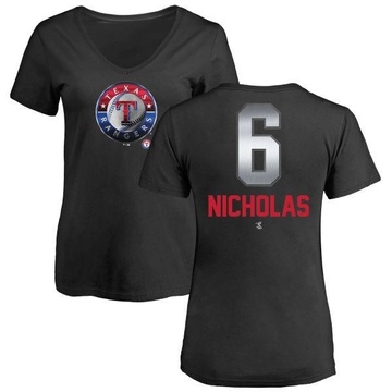 Women's Texas Rangers Brett Nicholas ＃6 Midnight Mascot V-Neck T-Shirt - Black