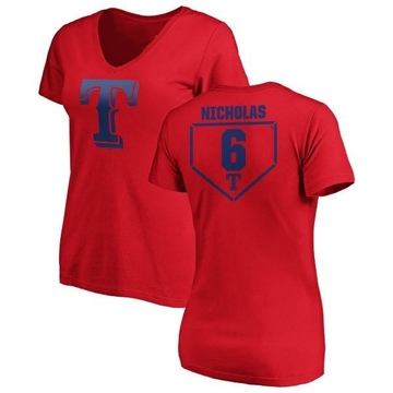 Women's Texas Rangers Brett Nicholas ＃6 RBI Slim Fit V-Neck T-Shirt - Red