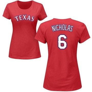 Women's Texas Rangers Brett Nicholas ＃6 Roster Name & Number T-Shirt - Red