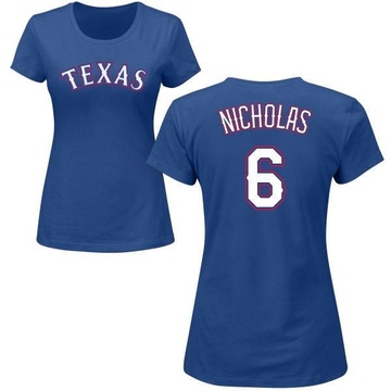 Women's Texas Rangers Brett Nicholas ＃6 Roster Name & Number T-Shirt - Royal