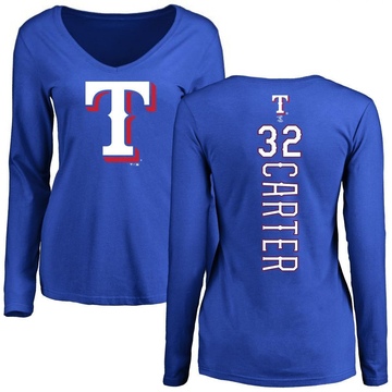 Women's Texas Rangers Evan Carter ＃32 Backer Slim Fit Long Sleeve T-Shirt - Royal