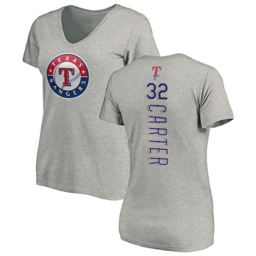 Women's Texas Rangers Evan Carter ＃32 Backer Slim Fit T-Shirt Ash