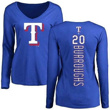 Women's Texas Rangers Jeff Burroughs ＃20 Backer Slim Fit Long Sleeve T-Shirt - Royal