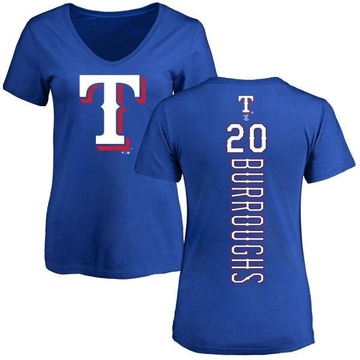 Women's Texas Rangers Jeff Burroughs ＃20 Backer Slim Fit T-Shirt - Royal