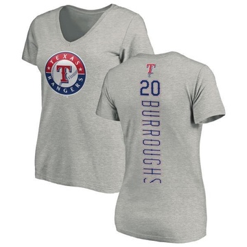Women's Texas Rangers Jeff Burroughs ＃20 Backer Slim Fit T-Shirt Ash