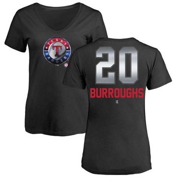 Women's Texas Rangers Jeff Burroughs ＃20 Midnight Mascot V-Neck T-Shirt - Black