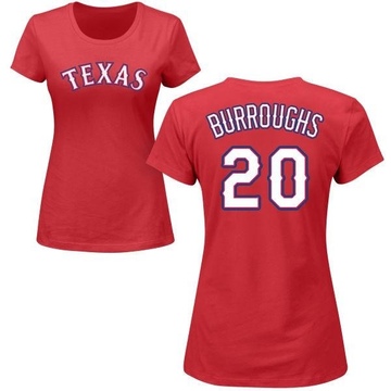 Women's Texas Rangers Jeff Burroughs ＃20 Roster Name & Number T-Shirt - Red
