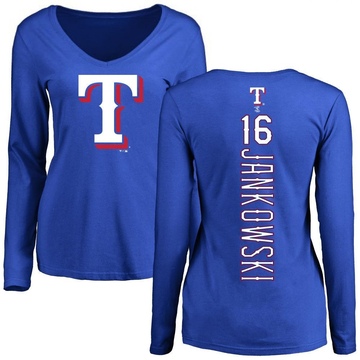 Women's Texas Rangers Travis Jankowski ＃16 Backer Slim Fit Long Sleeve T-Shirt - Royal