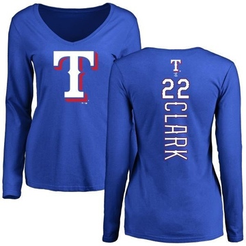 Women's Texas Rangers Will Clark ＃22 Backer Slim Fit Long Sleeve T-Shirt - Royal