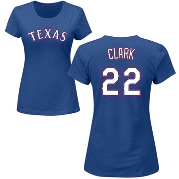 Women's Texas Rangers Will Clark ＃22 Roster Name & Number T-Shirt - Royal