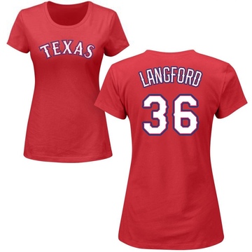 Women's Texas Rangers Wyatt Langford ＃36 Roster Name & Number T-Shirt - Red