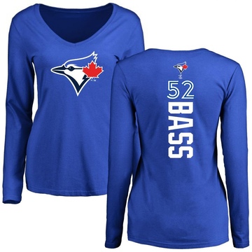 Women's Toronto Blue Jays Anthony Bass ＃52 Backer Slim Fit Long Sleeve T-Shirt - Royal