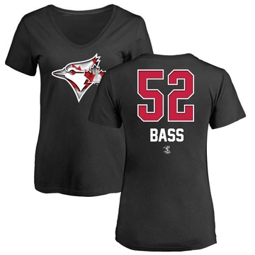 Women's Toronto Blue Jays Anthony Bass ＃52 Name and Number Banner Wave V-Neck T-Shirt - Black