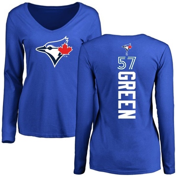 Women's Toronto Blue Jays Chad Green ＃57 Backer Slim Fit Long Sleeve T-Shirt - Royal