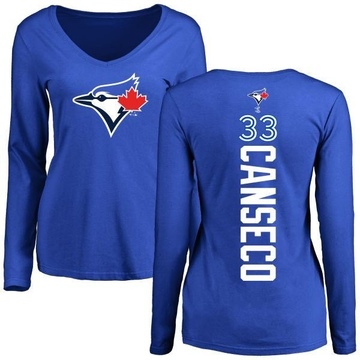 Women's Toronto Blue Jays Jose Canseco ＃33 Backer Slim Fit Long Sleeve T-Shirt - Royal