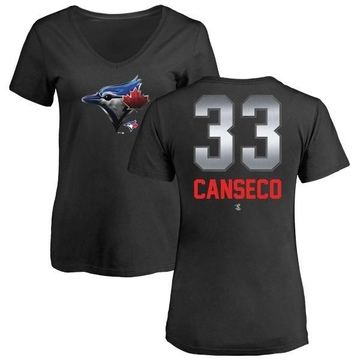 Women's Toronto Blue Jays Jose Canseco ＃33 Midnight Mascot V-Neck T-Shirt - Black