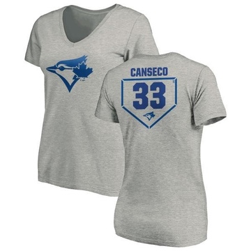 Women's Toronto Blue Jays Jose Canseco ＃33 RBI Slim Fit V-Neck T-Shirt Heathered - Gray