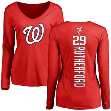 Women's Washington Nationals Blake Rutherford ＃29 Backer Slim Fit Long Sleeve T-Shirt - Red
