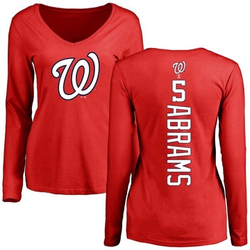 Women's Washington Nationals CJ Abrams ＃5 Backer Slim Fit Long Sleeve T-Shirt - Red