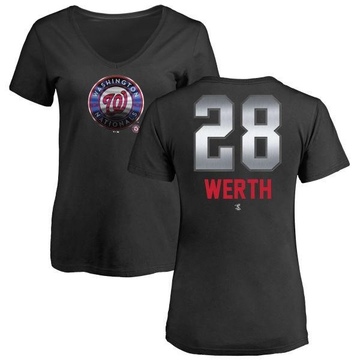 Women's Washington Nationals Jayson Werth ＃28 Midnight Mascot V-Neck T-Shirt - Black