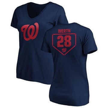 Women's Washington Nationals Jayson Werth ＃28 RBI Slim Fit V-Neck T-Shirt - Navy