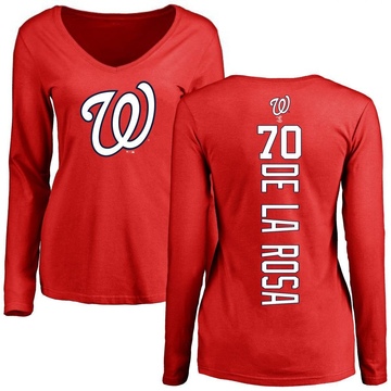 Women's Washington Nationals Jeremy De La Rosa ＃70 Backer Slim Fit Long Sleeve T-Shirt - Red