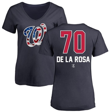 Women's Washington Nationals Jeremy De La Rosa ＃70 Name and Number Banner Wave V-Neck T-Shirt - Navy