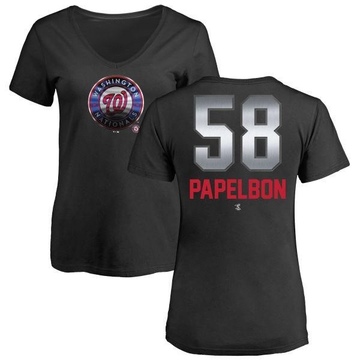 Women's Washington Nationals Jonathan Papelbon ＃58 Midnight Mascot V-Neck T-Shirt - Black