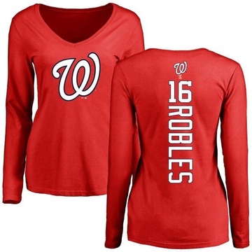 Women's Washington Nationals Victor Robles ＃16 Backer Slim Fit Long Sleeve T-Shirt - Red