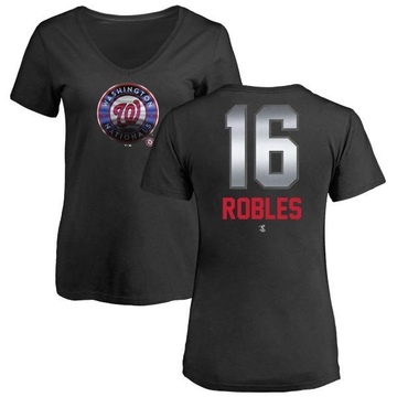 Women's Washington Nationals Victor Robles ＃16 Midnight Mascot V-Neck T-Shirt - Black