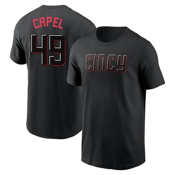 Youth Cincinnati Reds Conner Capel ＃49 2023 City Connect Name & Number T-Shirt - Black